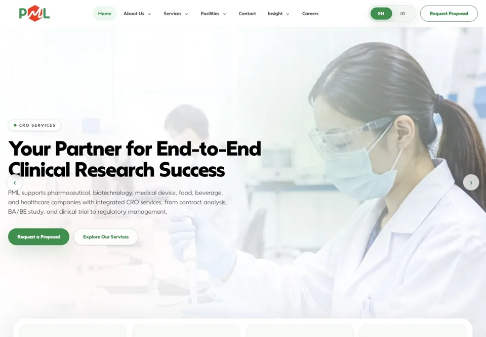 Pharma Metrics Labs homepage hero on desktop