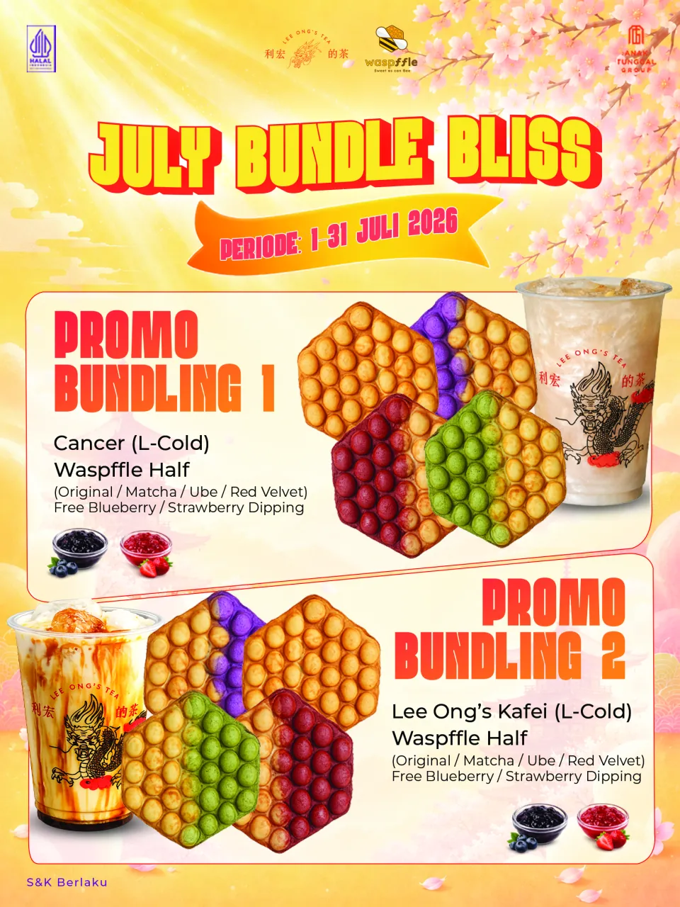 Karya kampanye July Bundle Bliss dengan dua promo bundling bergaya biru neon