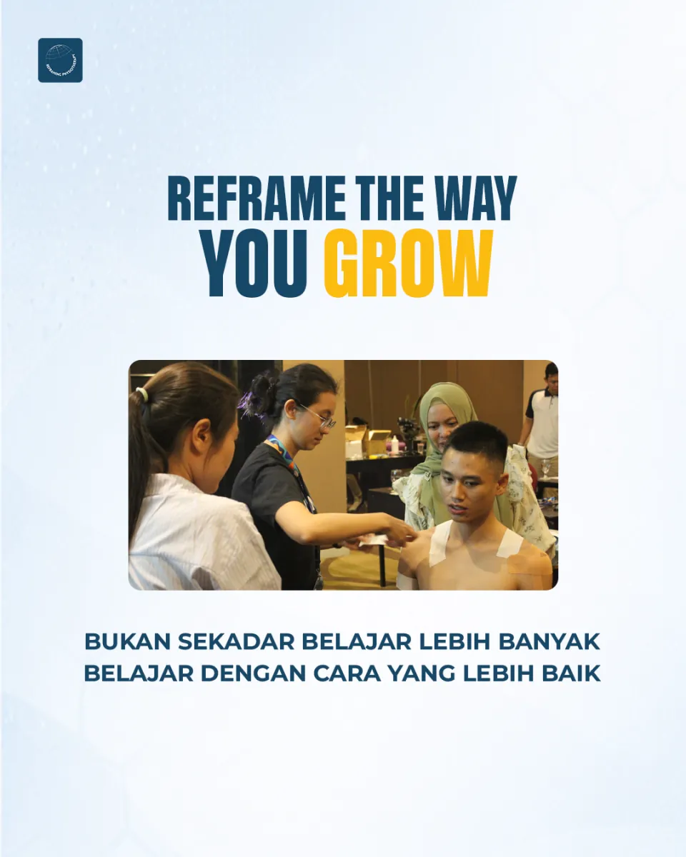 Postingan ‘Reframe the way you grow’ dengan foto fisioterapis berlatih langsung