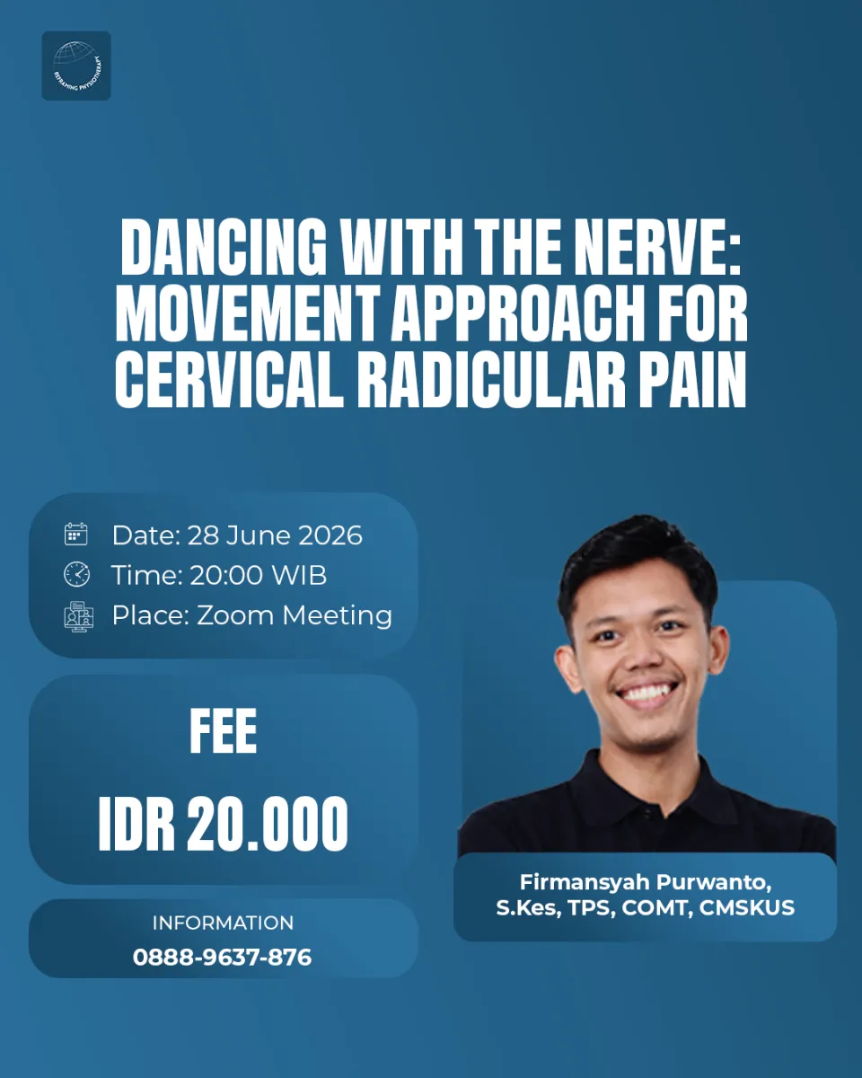 Flyer workshop daring ‘Dancing with the nerve’ tentang pendekatan gerak untuk nyeri radikular servikal