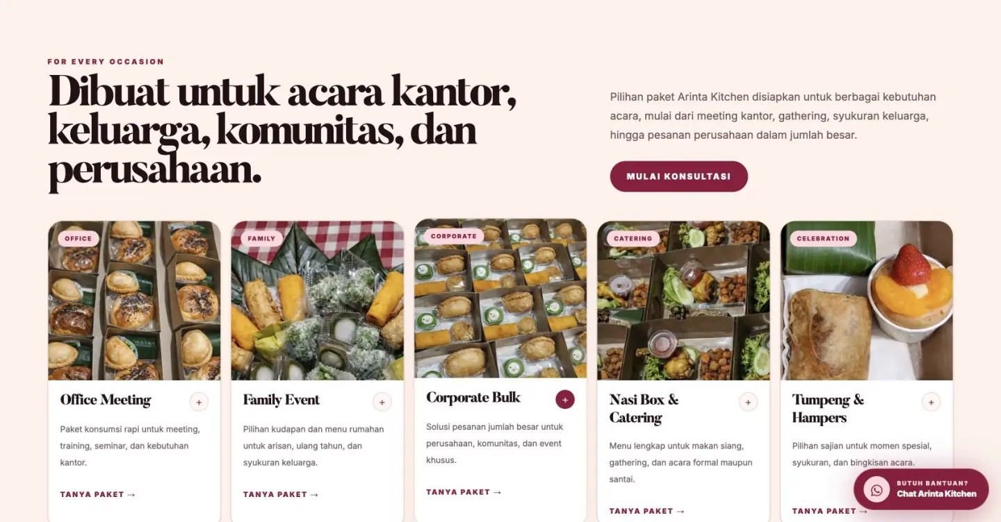 Arinta Kitchen event solutions section