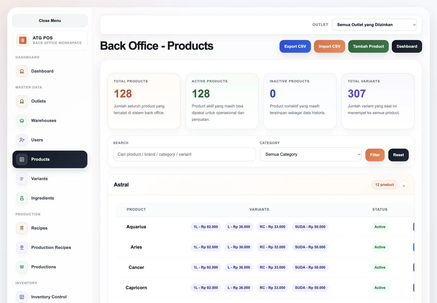 ATG POS product management table