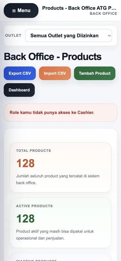 ATG POS responsive product management view