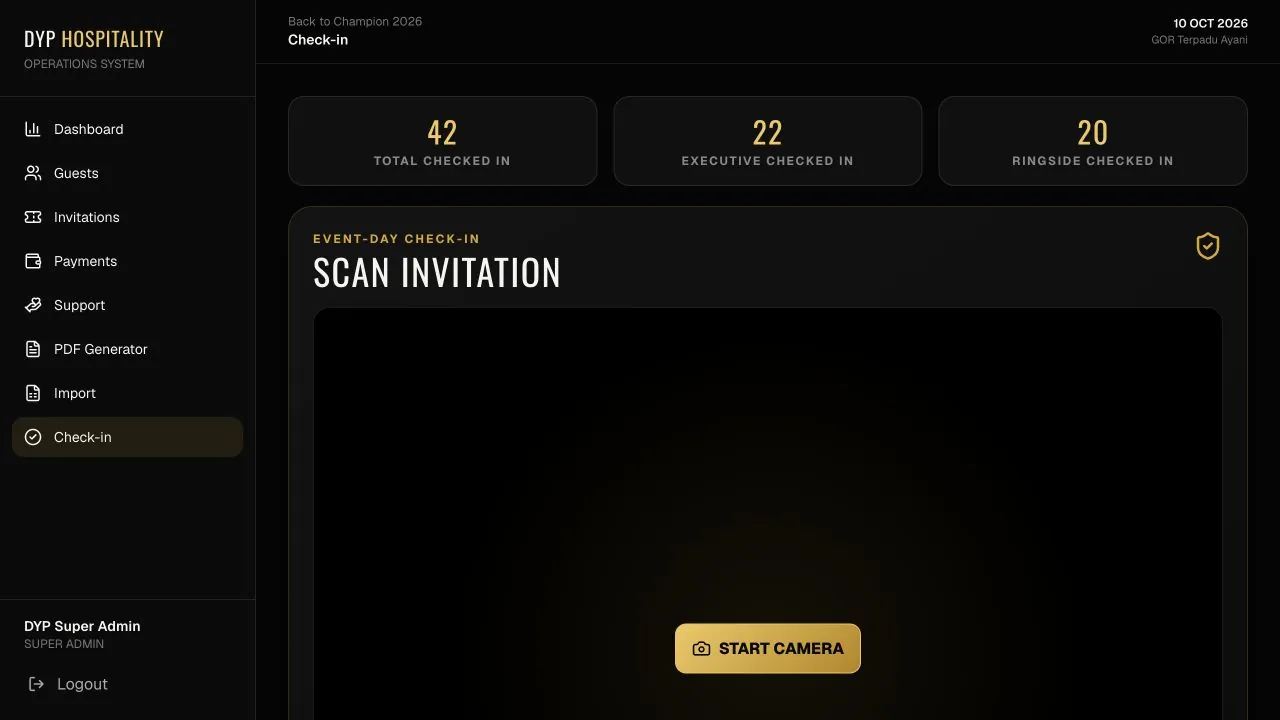 Back to Champion event-day check-in system