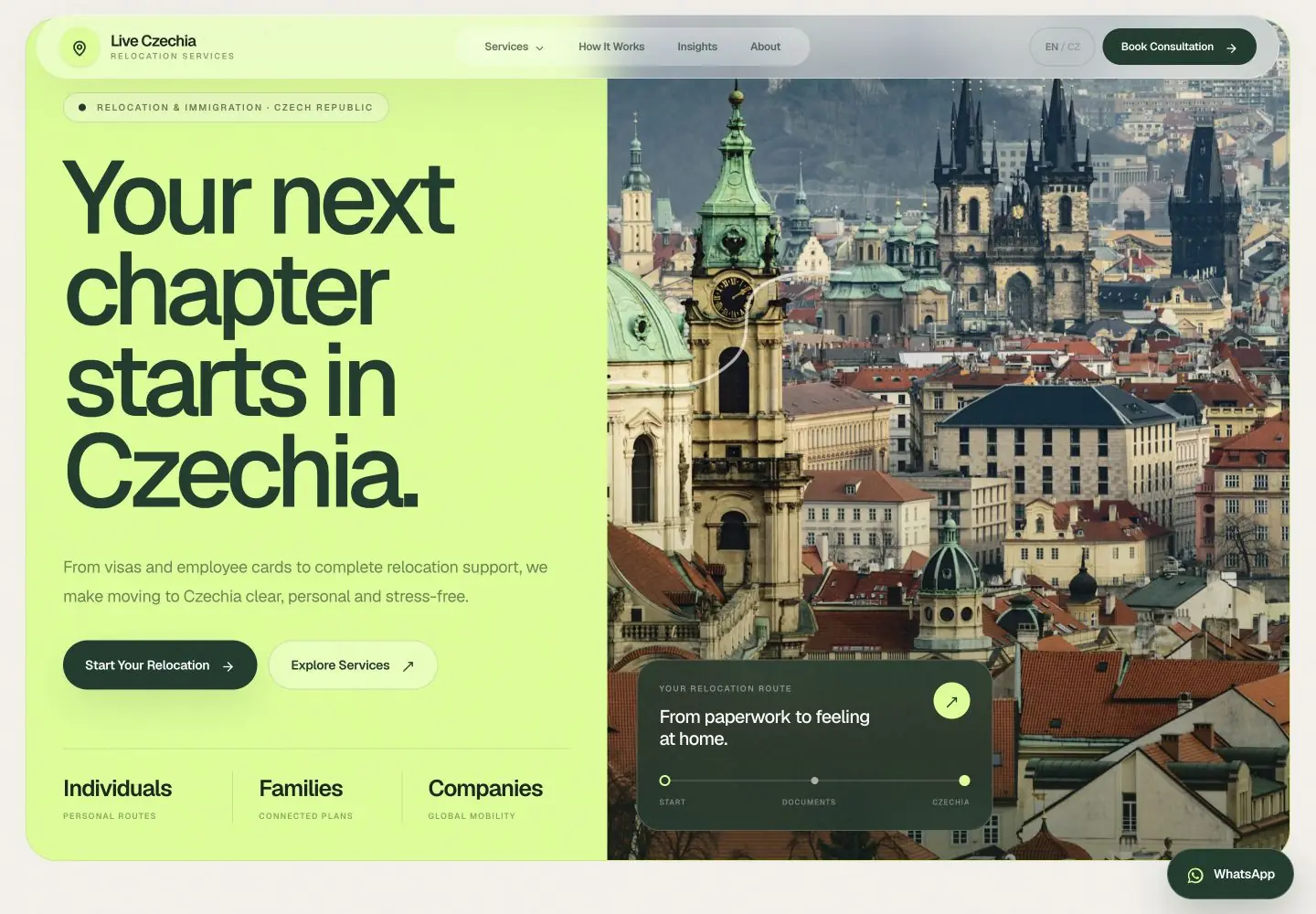 Live Czechia homepage hero on desktop
