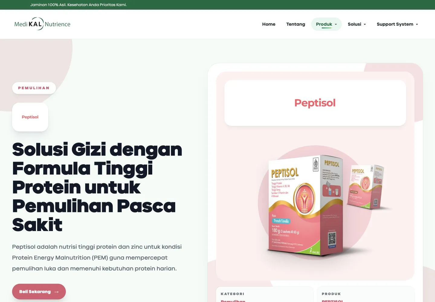 Medikal Nutrience Peptisol product detail page