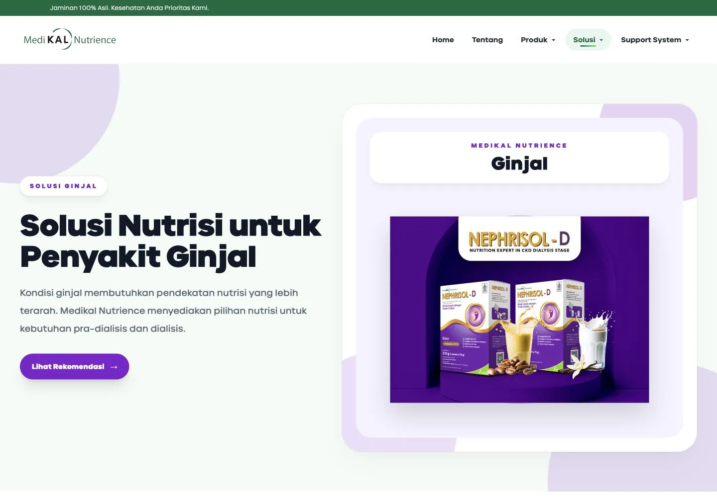 Medikal Nutrience kidney-health solution page