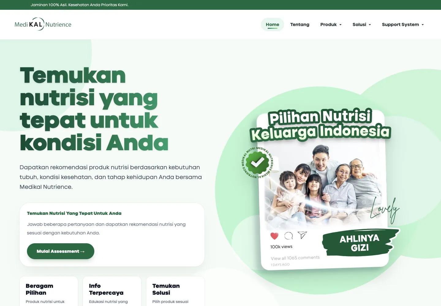 Medikal Nutrience homepage hero on desktop
