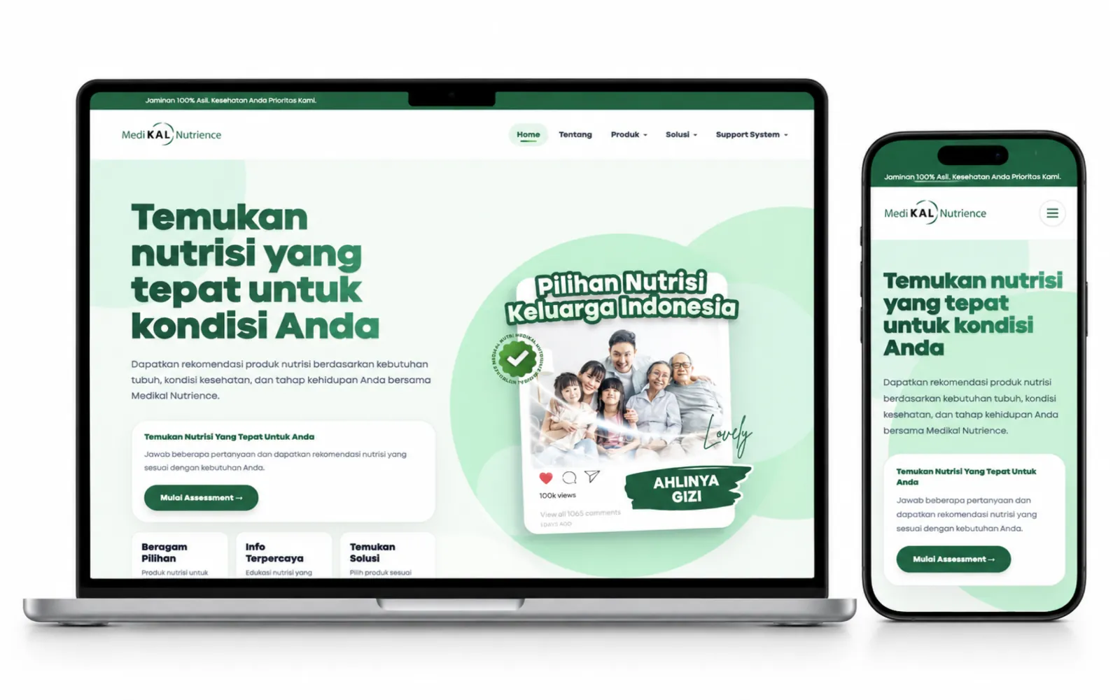 Medikal Nutrience desktop and mobile presentation