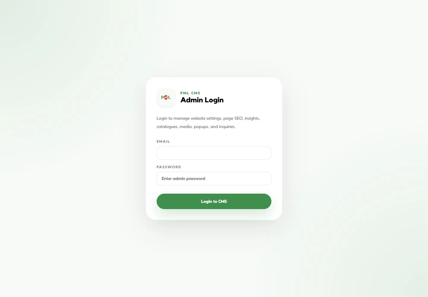 Pharma Metrics Labs custom CMS entry screen